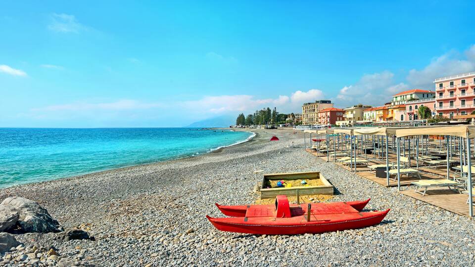 Beach in Bordighera on Italian Riviera. Italy, Liguria