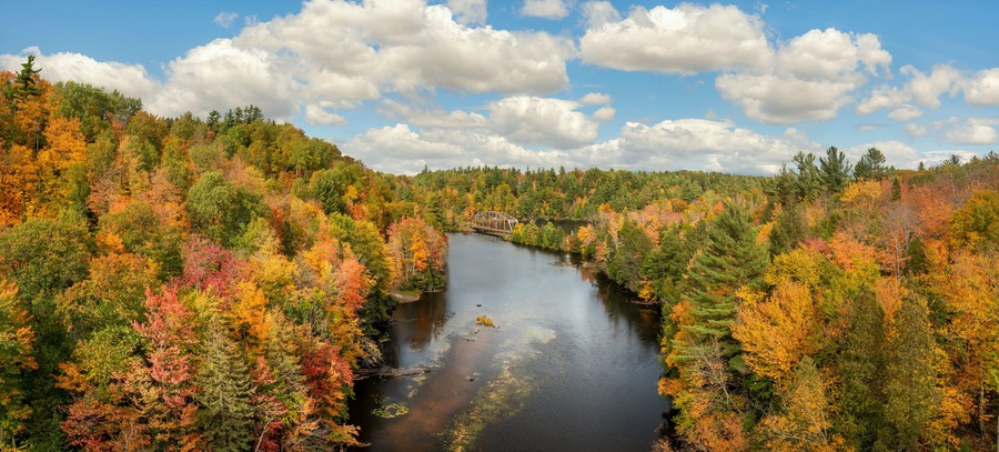 Gorgeous autumn Colors on County Road 510 Trestle Bridge near Marquette Michigan - Upper Peninsula Negaunee