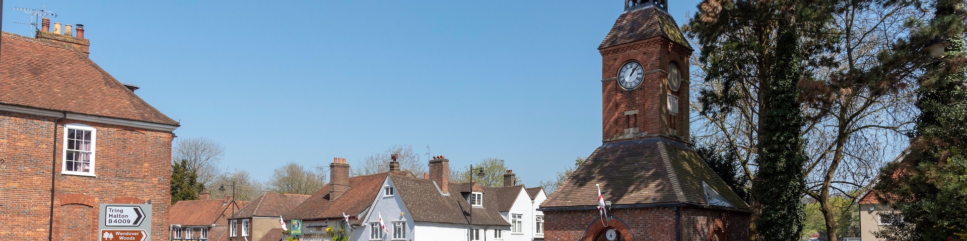 Wendover, Buckinghamshire, England, UK. April 2019. A market town in the Chiltern Hills area with a Clock Tower dating from 1842.