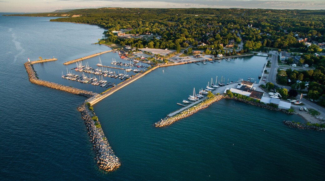 Aerial view of the waterfront in Meaford Ontario, Canada.
