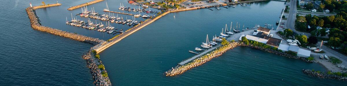 Aerial view of the waterfront in Meaford Ontario, Canada.