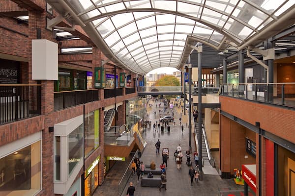 Cabot Circus Shopping Centre which includes interior views and shopping