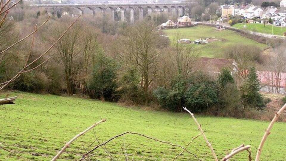 Old Railway Viaduct Spanning the valley, this disused viaduct now carries a cycle/footpath.
