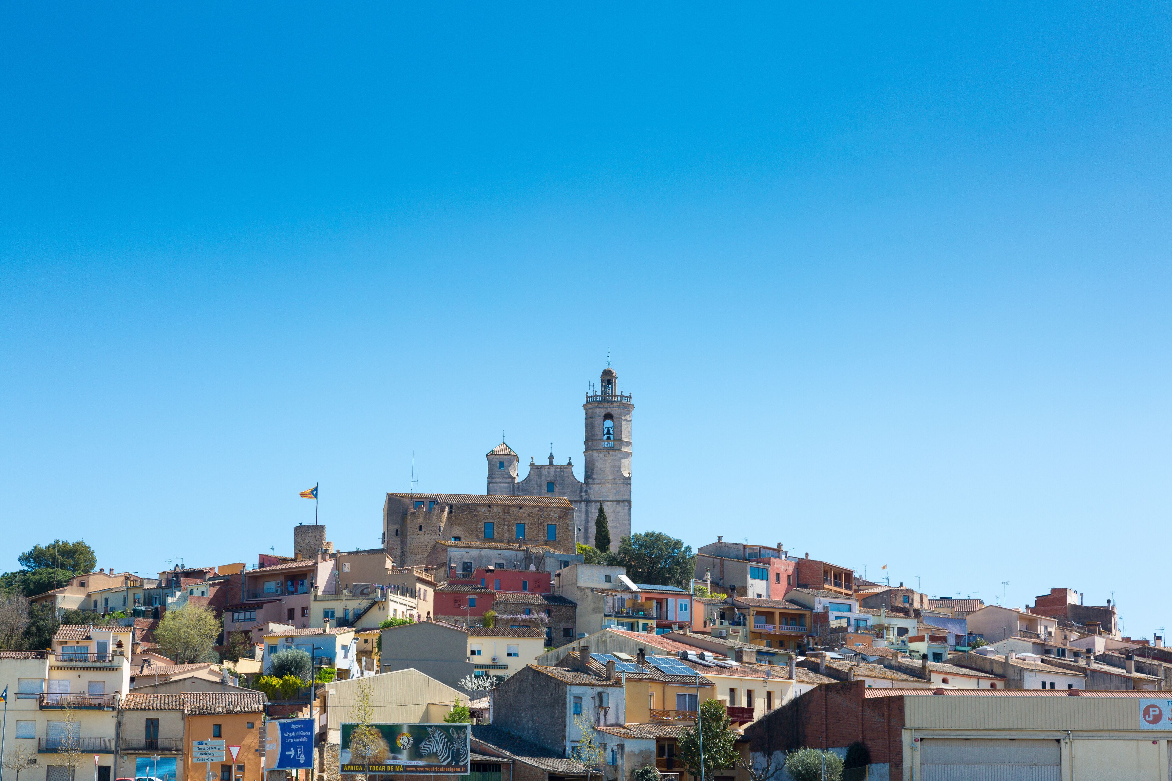 Profile of the town of Llagostera in Baix Amporda, Girona, Catalonia, Spain.