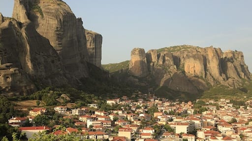 View of the town Kastraki next to the cliffs of Meteora