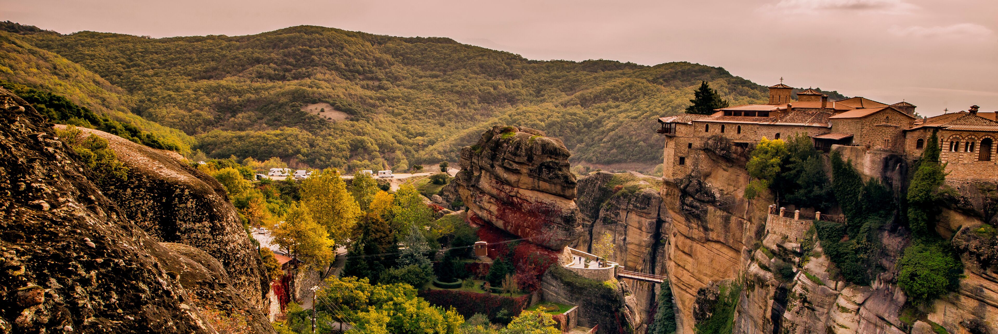 Europe, Greece - Meteora monastery in the mountains, popular place for tourism
