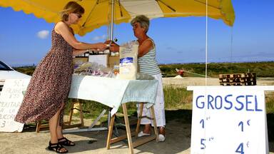 Guerande featuring markets as well as a small group of people
