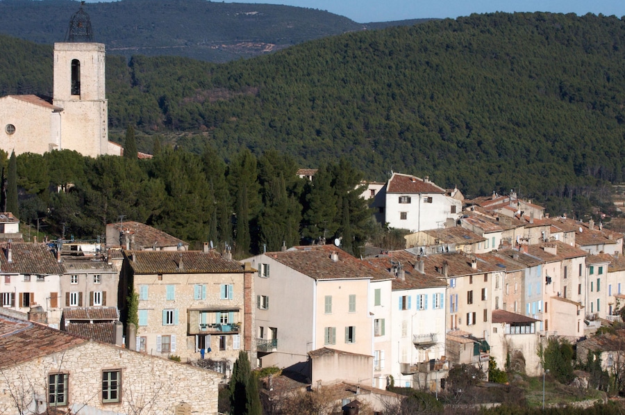 Perched typical village in Provence, Flayosc, France