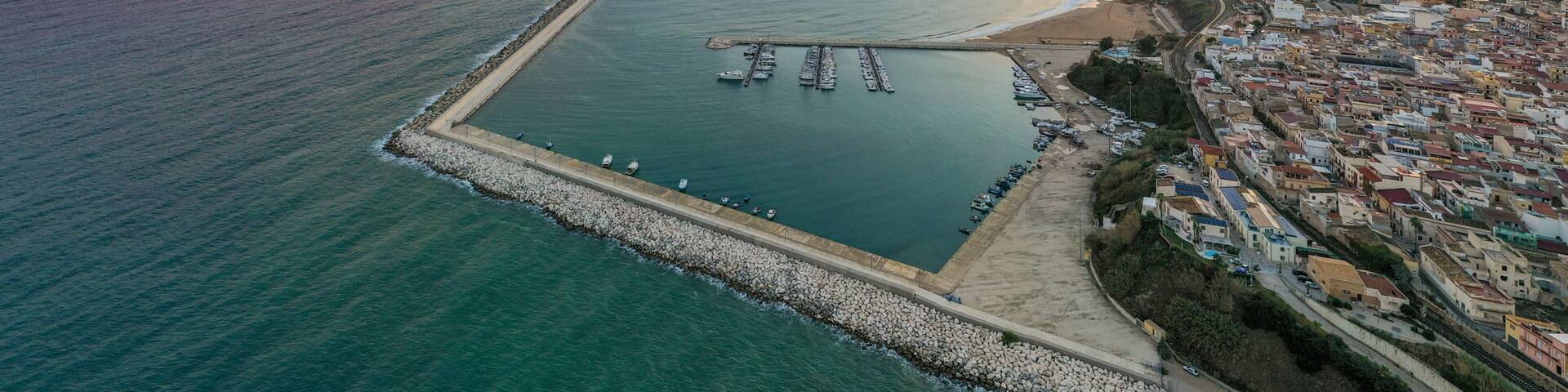 Aerial view of Balestrate coastal town, Sicily.