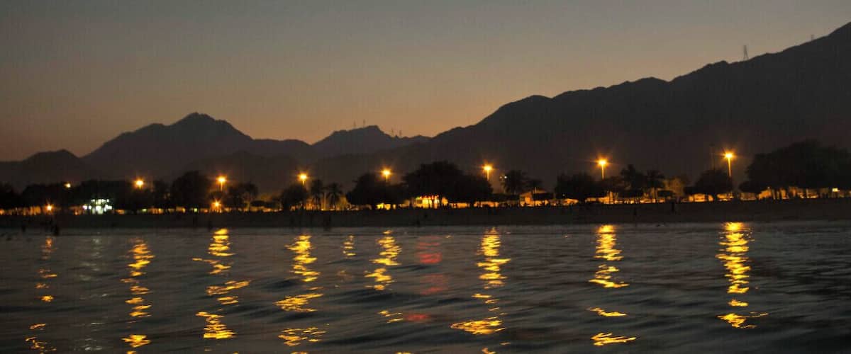 SPLENDID WATER, GARDENS, MOUNTAINS, MOON, SKY, EVENING.