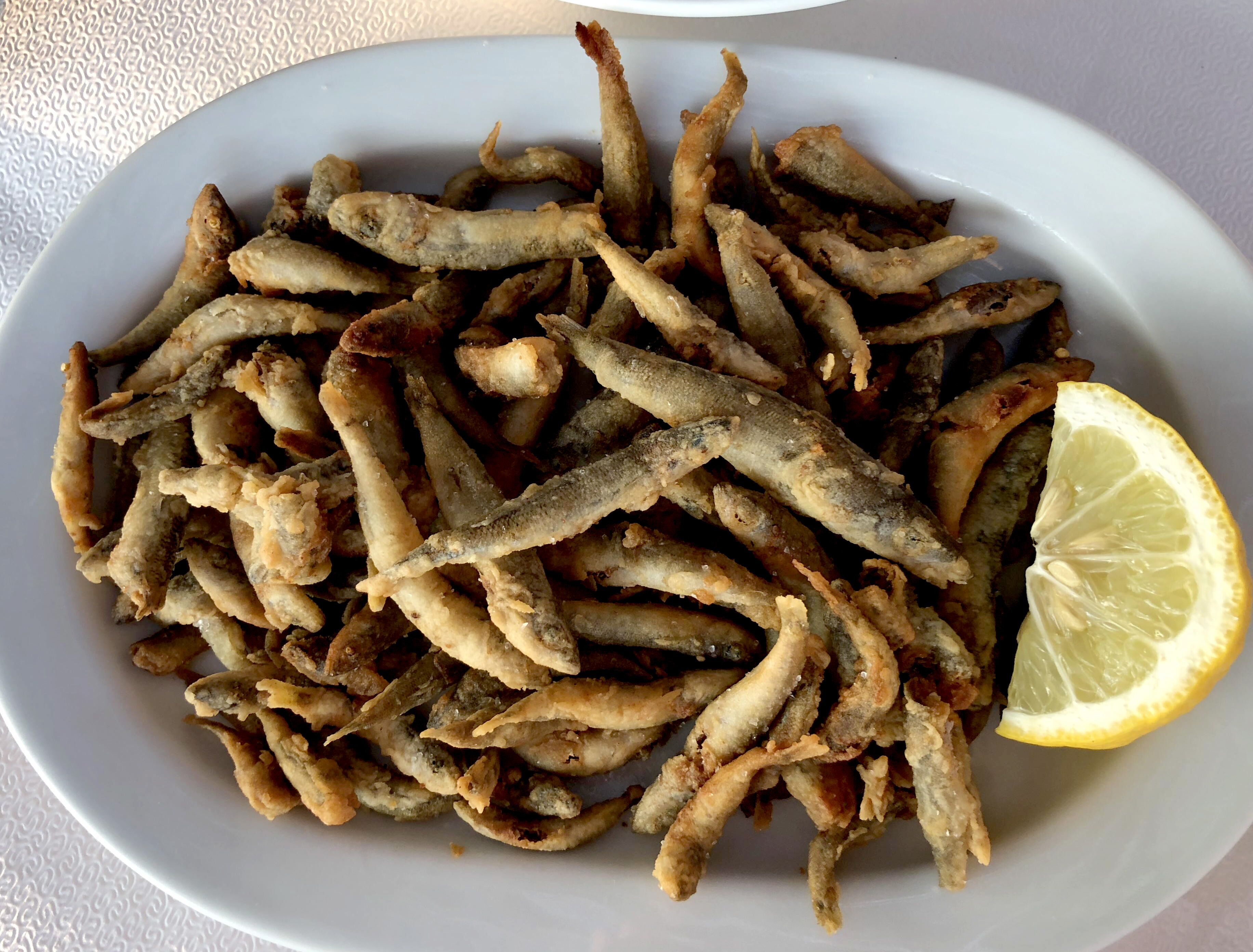 Fried little fish! So good and only at Captain Pipinos, St. George, Antiparos #GoodEats