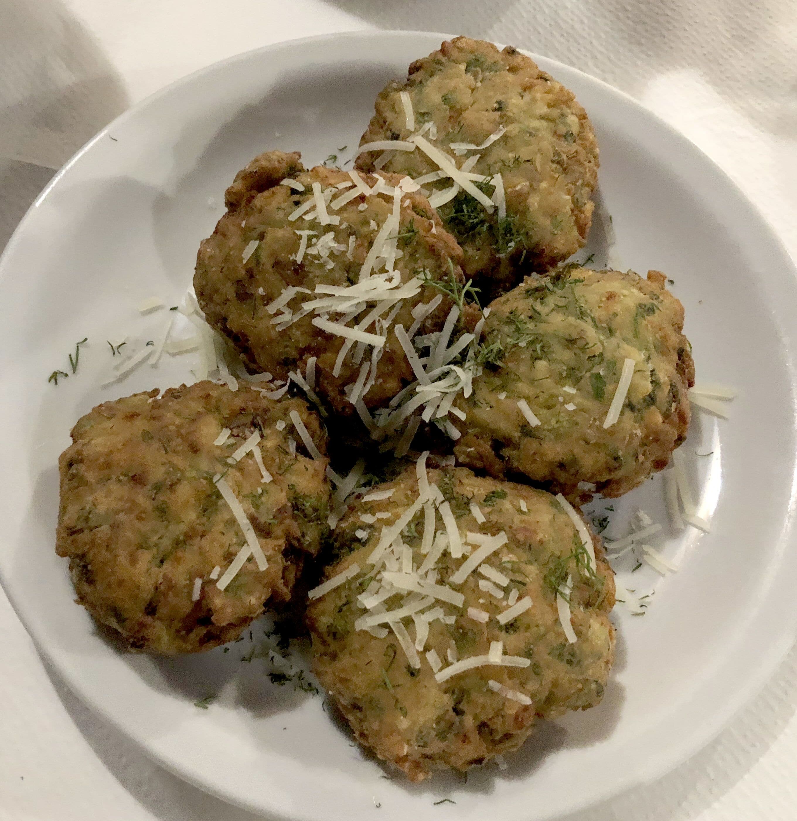 Zucchini balls are so delicious at Captain Pipanos, St. George, Antiparos, Greece.  Captain Pipinos is right on the sea with a great view of the sunset! #GoodEats