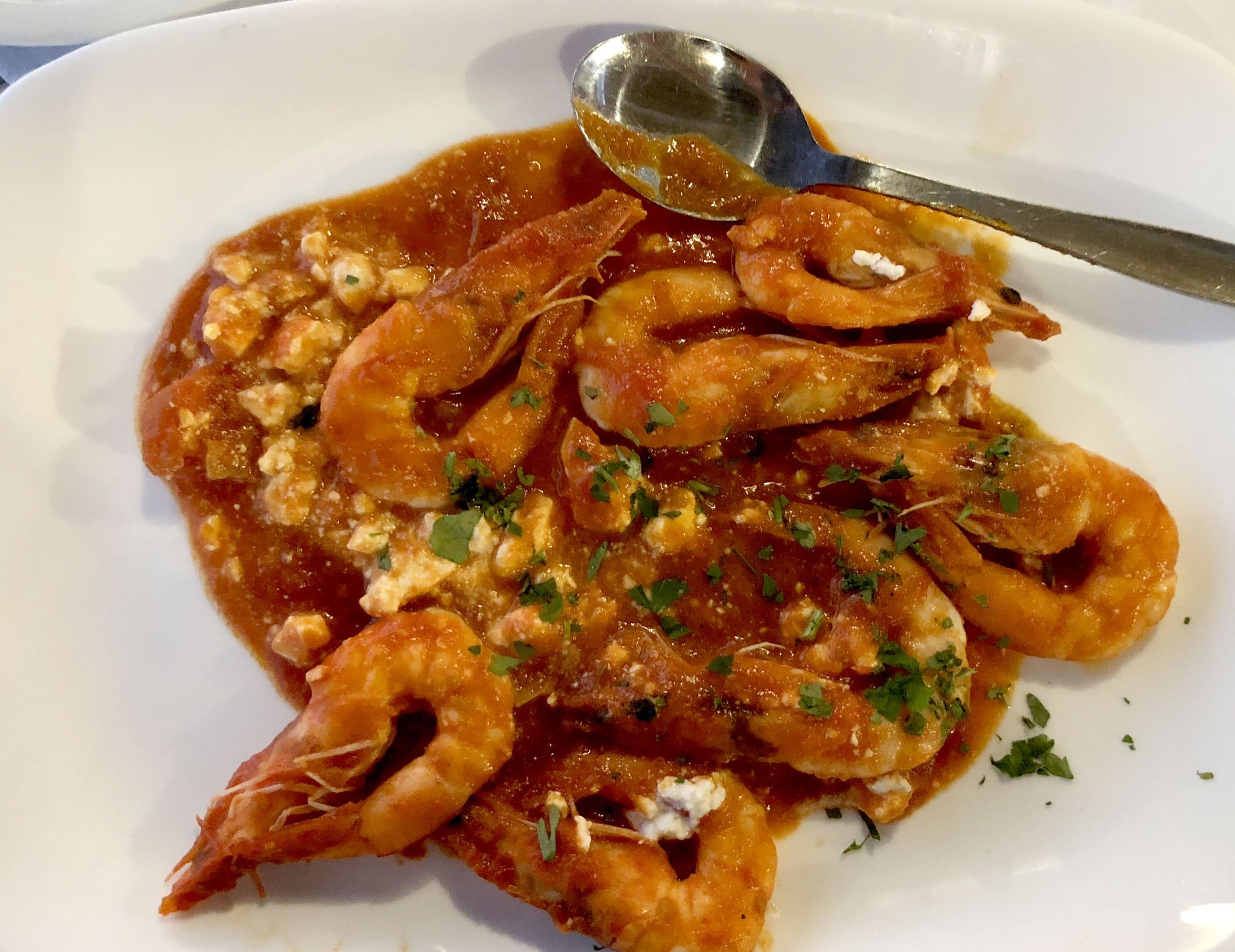 Shrimps saganaki at Captain Pipinos is the best!  And this restaurant is right by the sea with a great view of sunsets! #GoodEats