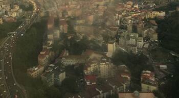 Naples from above with Mount Vesuvius in the background. Taken from flight over airport.