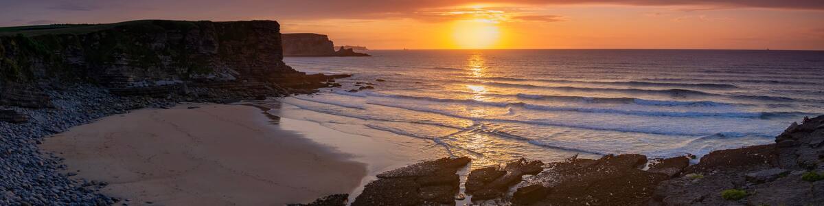 sunset over the sea, Cantabria coastline. Spain