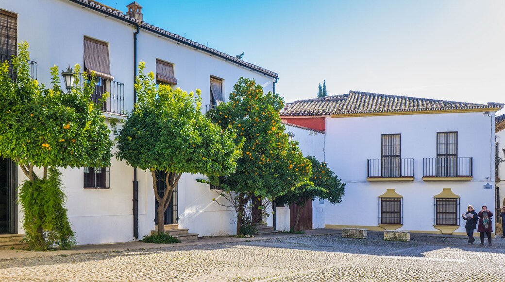 cute and narrow streets with white facades of the old town of Ronda, a town located in Andalusia, Spain