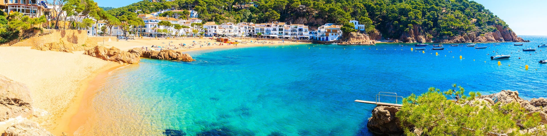 Panorama of amazing beach in Tamariu fishing village, Costa Brava, Spain
