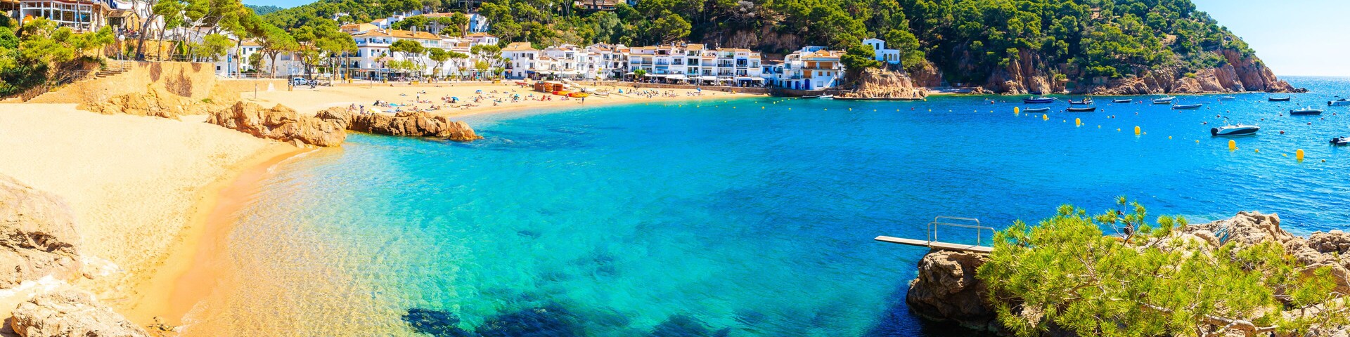 Panorama of amazing beach in Tamariu fishing village, Costa Brava, Spain
