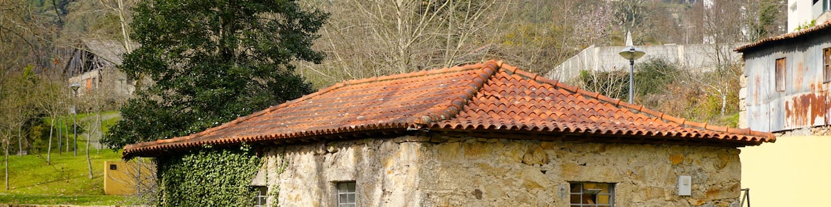 Old houses in Celorico de Bastos, a village in Portugal.