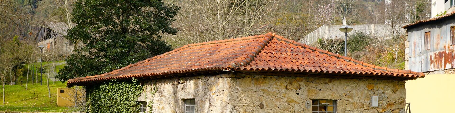 Old houses in Celorico de Bastos, a village in Portugal.