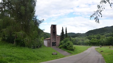 The church, the only building left of the abandoned and cleared village of Erzweiler.
The village had to give room to the military training ground in the 1970s.