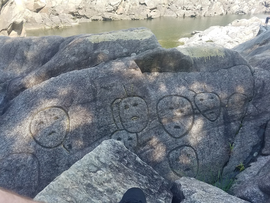 Petroglyphs carved into the rocks along the connecticut river in vt.