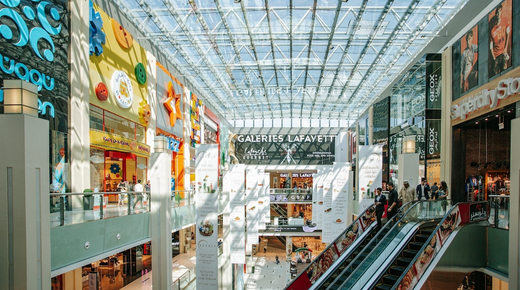 Dubai Mall featuring interior views, shopping and signage