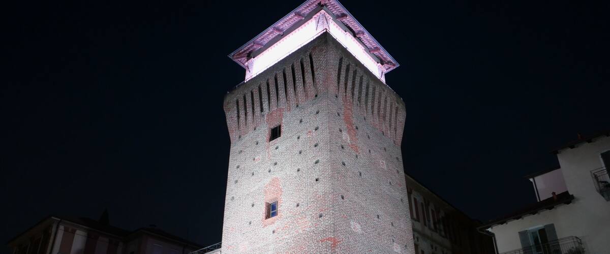 Medieval Tower at night in Settimo Torinese