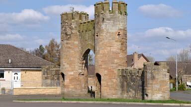Derelict Castellated Stone Entrance and Towers to Old Disused Park