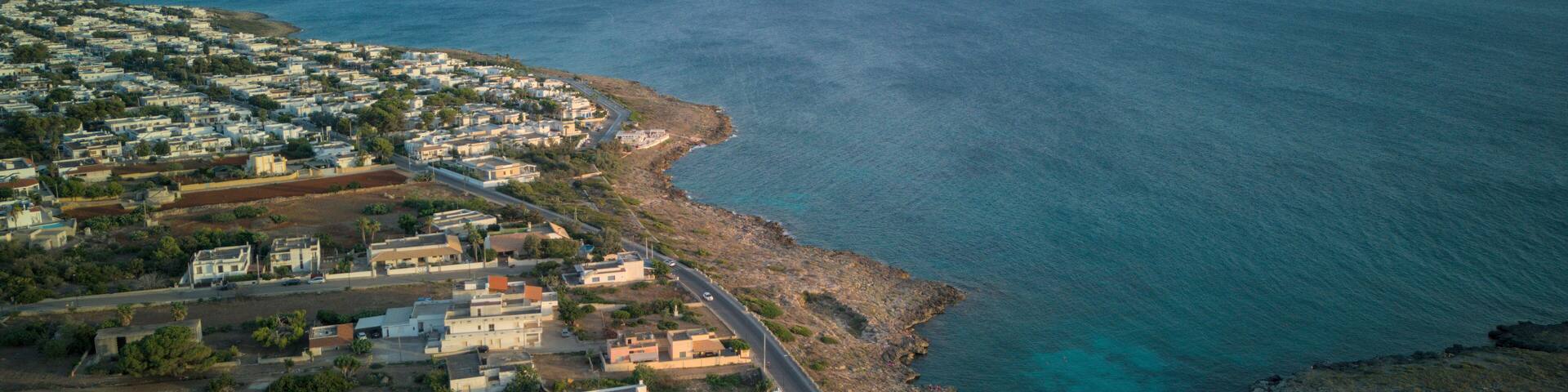 Torre Suda is from Lecce; it overlooks the Ionian Sea. It is located in south-western Salento and takes its name from a circular coastal tower, 13.5 meters high