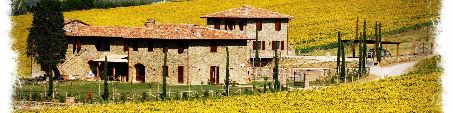 If you’re looking for the perfect location for a group to get together and chill…but also for your wedding, birthday celebration or special event, this is the right place.
Fonte Girasole, built in the 18th Century, has a 15 mt. infinity eco-swimming pool and it is located in Paciano. It consist in 5 different guests houses. The atmosphere which you perceive at Fontegirasole, is based on a concept of simple elegance and high comfort. This beautiful property is an old stonebuilt tobacco house which has been totally restored using authentic materials, such as beamed ceilings, terracotta floors and exposed brick arches.