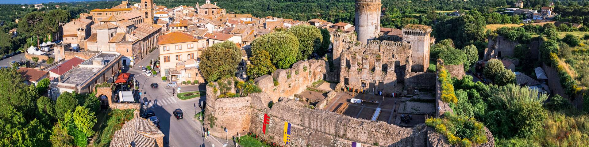 Italy travel and landmarks. Famous historic Etruscan city Nepi in Tuscia, Viterbo province. Popular tourist destination and attration. Aerial drone view