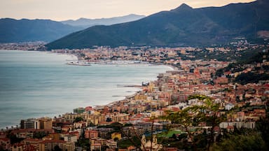Liguria, Italy. Panoramic view of the city of Pietra Ligure from the village of Borgio Verezzi.