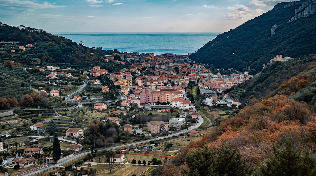panorama of the town in Pietra Ligure , Italy