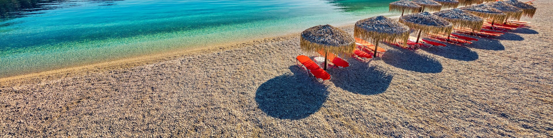 Panoramic morning view of Antisamos Beach. Bright spring seascape of Ionian Sea. Splendid outdoor scene of Kefalonia island, Sami town location, Greece, Europe. Traveling concept background.