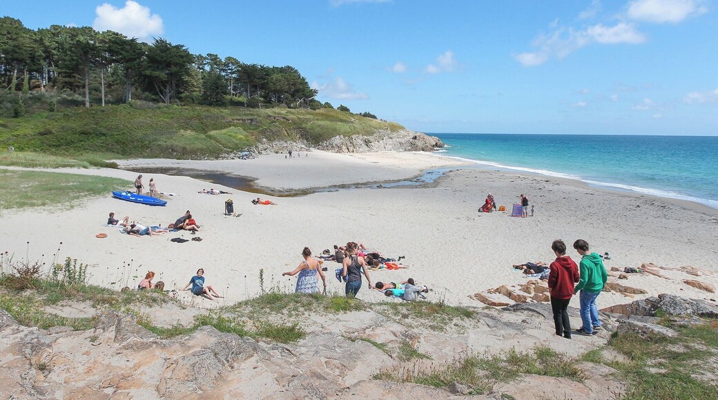 The beach at Raguenes, plenty of areas to sunbathe and a great coastal path too.