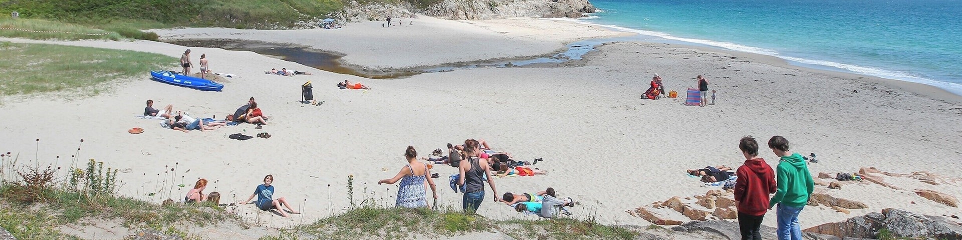 The beach at Raguenes, plenty of areas to sunbathe and a great coastal path too.