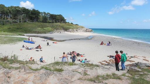 The beach at Raguenes, plenty of areas to sunbathe and a great coastal path too.