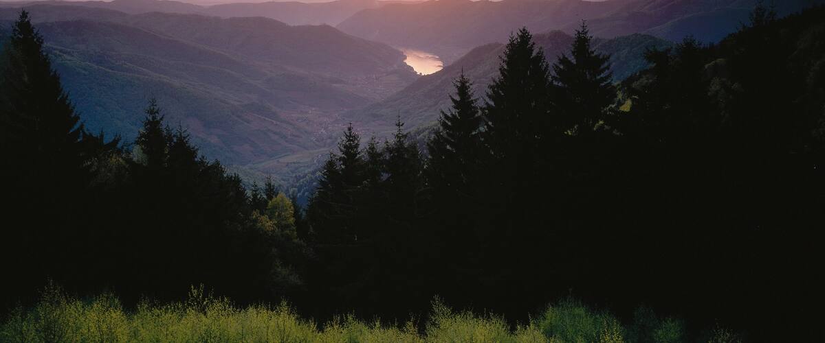 Weissenkirchen in der Wachau featuring mountains, tranquil scenes and a sunset