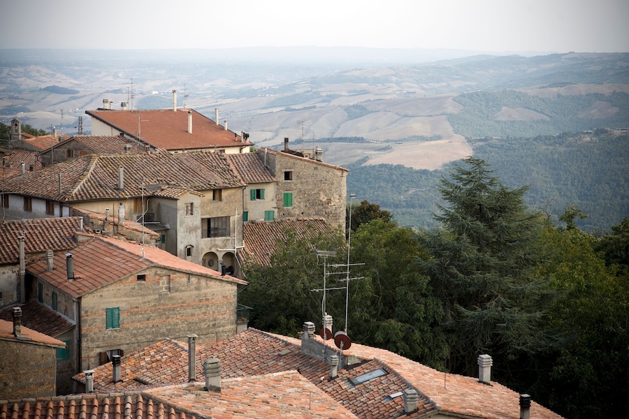 View of rootops of Piancastagnaio with countryside - Italy