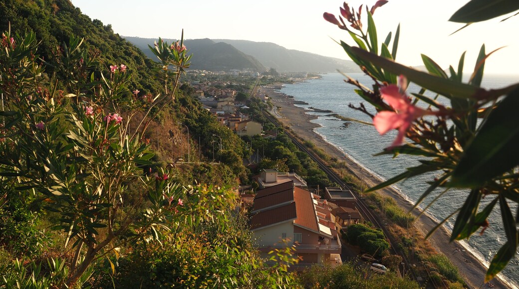 Panoramic view of the cost of Pirano and Brolo at dusk, sicily italy