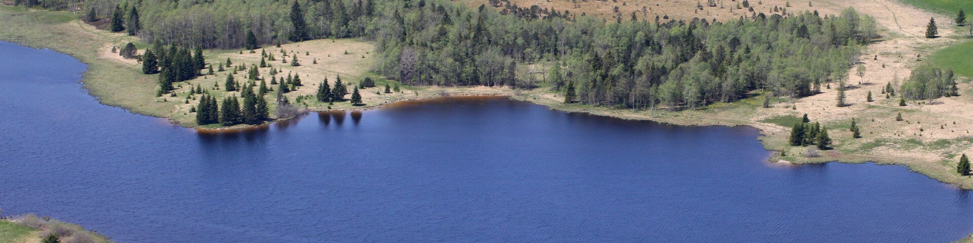 Le lac de Bellefontaine et ses tourbiÚres vu du belvédÚre de la Roche Bernard.