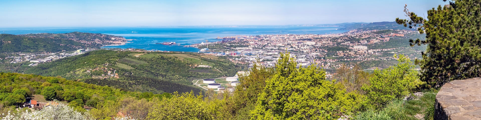 Panoramic view from castle Socerb to city Muggia and Triest