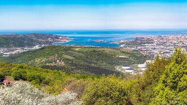Panoramic view from castle Socerb to city Muggia and Triest