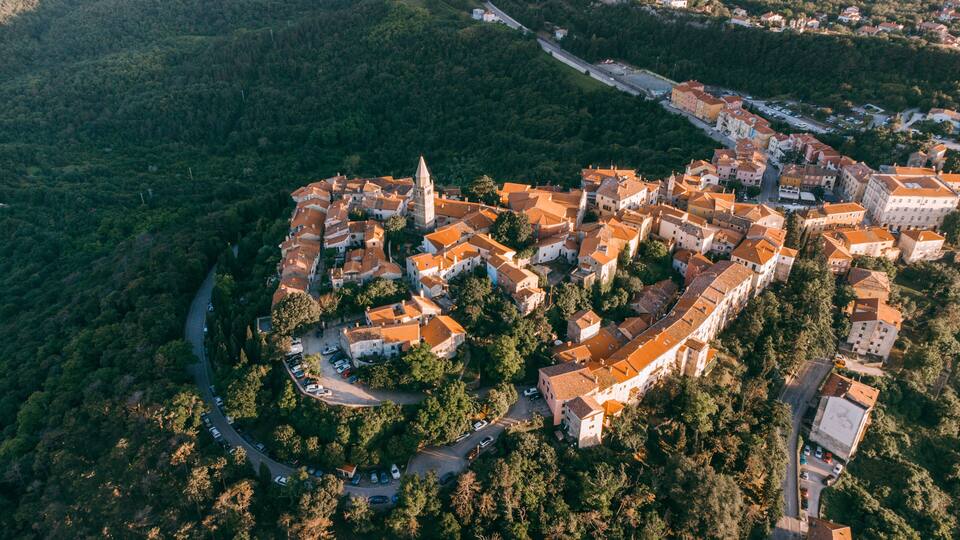 Labin Croatia old and cozy city on Istria. Drone aerial view