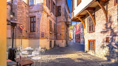 Picturesque narrow street and buildings in the old town of Xanthi, Greece.