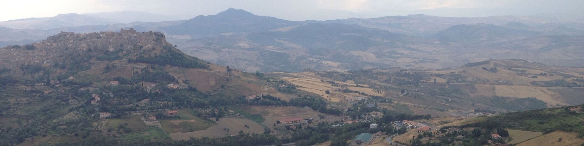 Outlook from Enna, the interior of Sicily, as a thunderstorm passes by..