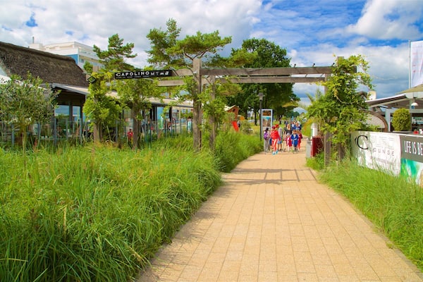 Scharbeutz welches beinhaltet Garten sowie kleine Menschengruppe