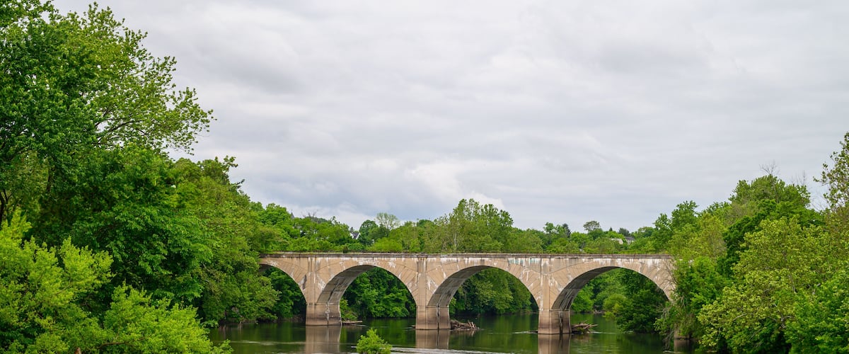Philadelphia Reading Bridge crossing the Schuylkill River in Phoenixville PA