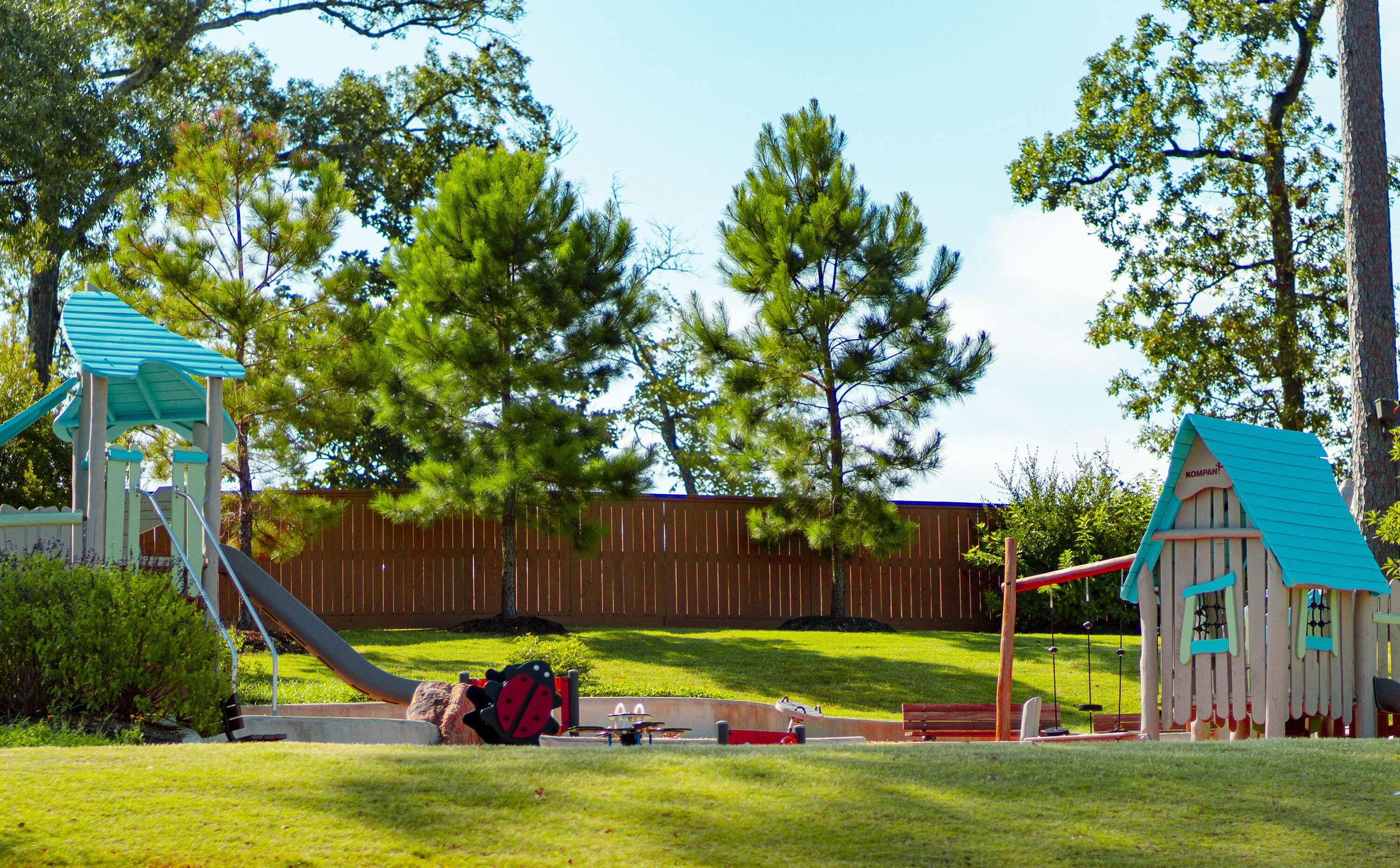 Playground equipment at a small neighborhood pocket park in Conroe, TX.